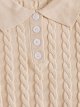 Women's Button Front Short Sleeve Cable Knit Crop Top Pullover Sweater
