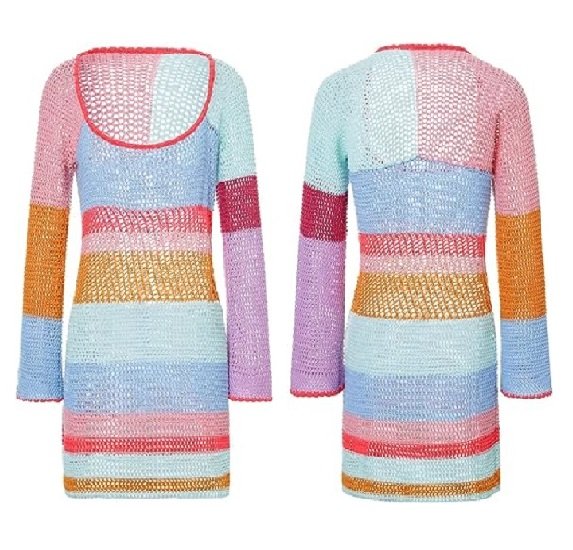 Women's Crochet Dress Long Sleeve Colorful Mesh Casual Sweater Dress