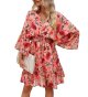 Women's Floral Dress Bohemian A-Line Chiffon Dress Casual Dolman Sleeve Short Dress