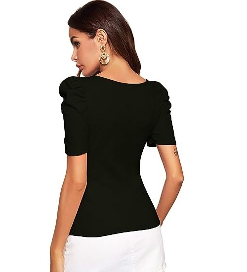 Women's Puff Sleeve Square Neck Short Sleeve Tee Top