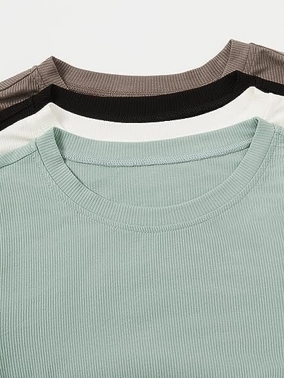 Women's 4 Piece Basic T Shirt Round Neck Long Sleeve Tee Top